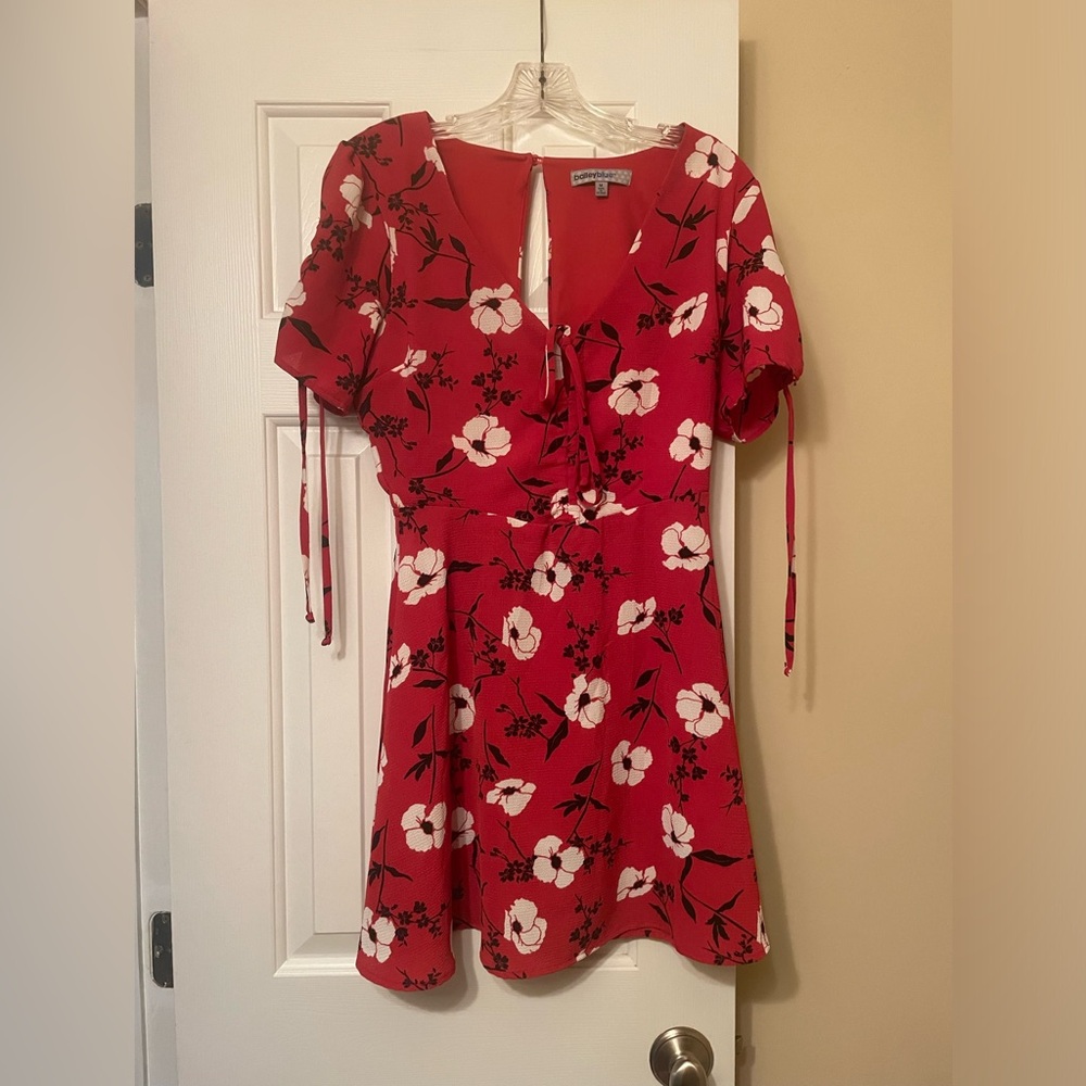 Bailey Blue Floral Red Dress with White Flowers Size M